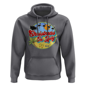 Funny Christmas In July Hoodie Flamingo With Santa Claus Palm Tree TS11 Charcoal Print Your Wear