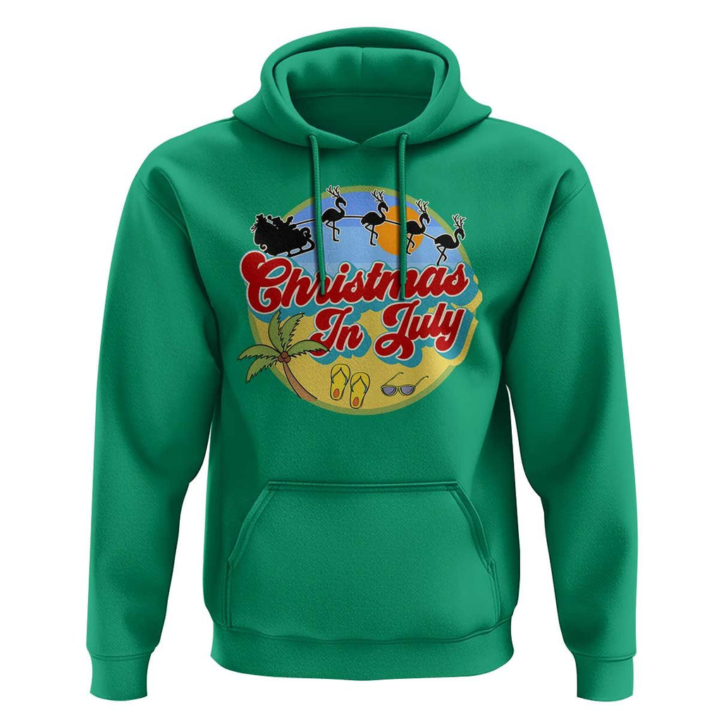 Funny Christmas In July Hoodie Flamingo With Santa Claus Palm Tree TS11 Irish Green Print Your Wear