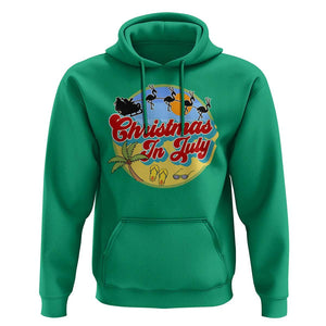 Funny Christmas In July Hoodie Flamingo With Santa Claus Palm Tree TS11 Irish Green Print Your Wear