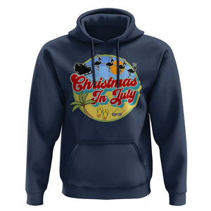 Funny Christmas In July Hoodie Flamingo With Santa Claus Palm Tree TS11 Navy Print Your Wear
