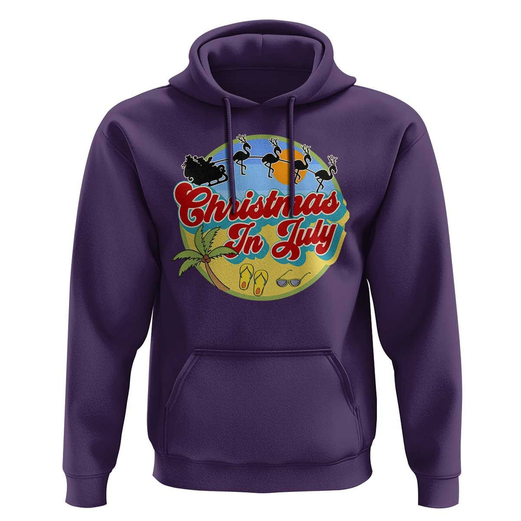 Funny Christmas In July Hoodie Flamingo With Santa Claus Palm Tree TS11 Purple Print Your Wear