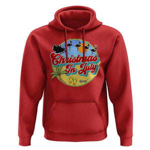 Funny Christmas In July Hoodie Flamingo With Santa Claus Palm Tree TS11 Red Print Your Wear