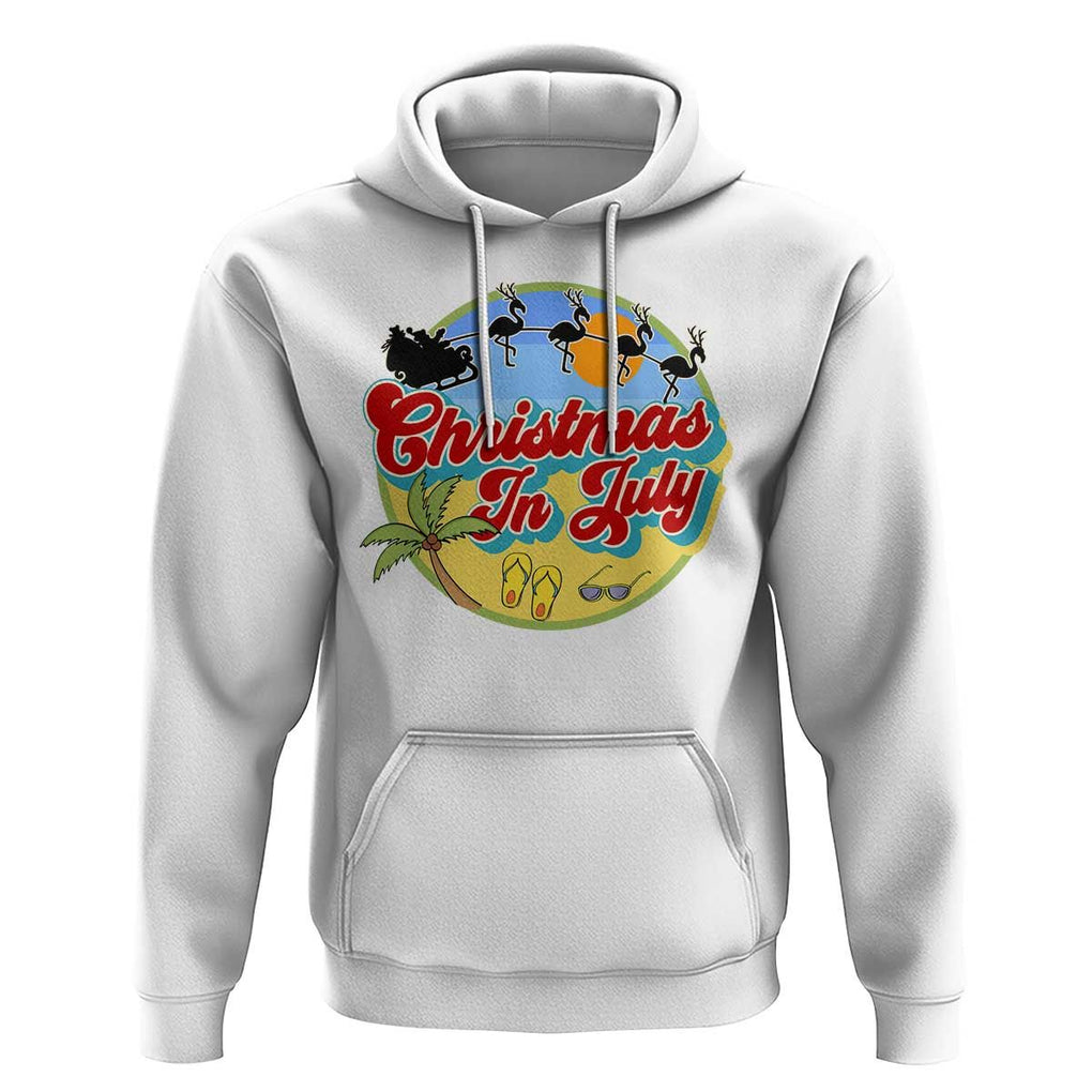 Funny Christmas In July Hoodie Flamingo With Santa Claus Palm Tree TS11 White Print Your Wear