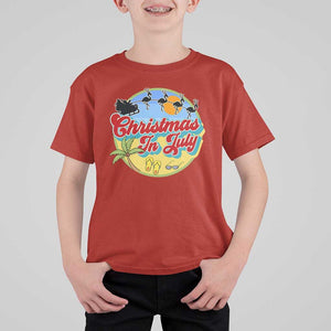 Funny Christmas In July T Shirt For Kid Flamingo With Santa Claus Palm Tree TS11 Red Print Your Wear