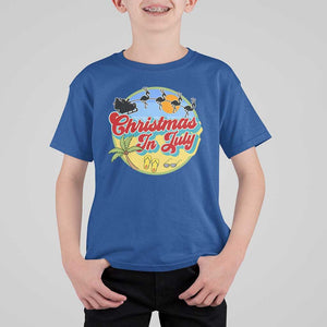 Funny Christmas In July T Shirt For Kid Flamingo With Santa Claus Palm Tree TS11 Royal Blue Print Your Wear