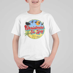 Funny Christmas In July T Shirt For Kid Flamingo With Santa Claus Palm Tree TS11 White Print Your Wear