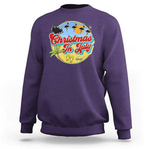 Funny Christmas In July Sweatshirt Flamingo With Santa Claus Palm Tree TS11 Purple Print Your Wear