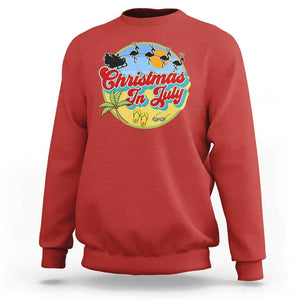 Funny Christmas In July Sweatshirt Flamingo With Santa Claus Palm Tree TS11 Red Print Your Wear