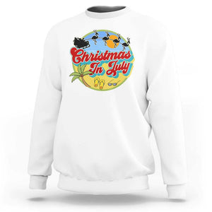 Funny Christmas In July Sweatshirt Flamingo With Santa Claus Palm Tree TS11 White Print Your Wear