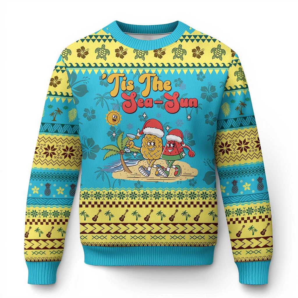 Funny Xmas In July Ugly Christmas Sweater Tis The Sea Sun Retro Tropical Pineapple Watermelon TS11 Hawaii Print Your Wear