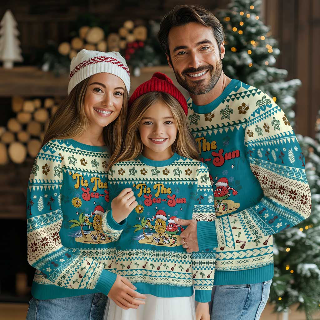 Funny Xmas In July Ugly Christmas Sweater Tis The Sea Sun Retro Tropical Pineapple Watermelon TS11 Teal Print Your Wear
