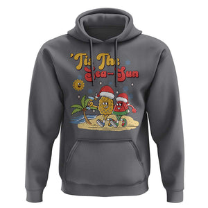 Funny Christmas In July Hoodie Tis The Sea Sun Retro Tropical Pineapple Watermelon TS11 Charcoal Print Your Wear