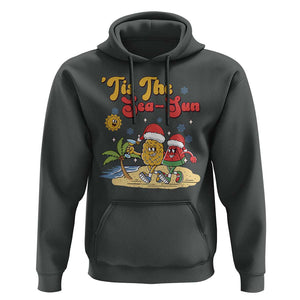 Funny Christmas In July Hoodie Tis The Sea Sun Retro Tropical Pineapple Watermelon TS11 Dark Heather Print Your Wear
