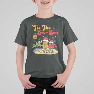 Funny Christmas In July T Shirt For Kid Tis The Sea Sun Retro Tropical Pineapple Watermelon TS11 Dark Heather Print Your Wear