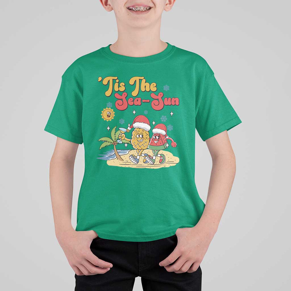 Funny Christmas In July T Shirt For Kid Tis The Sea Sun Retro Tropical Pineapple Watermelon TS11 Irish Green Print Your Wear