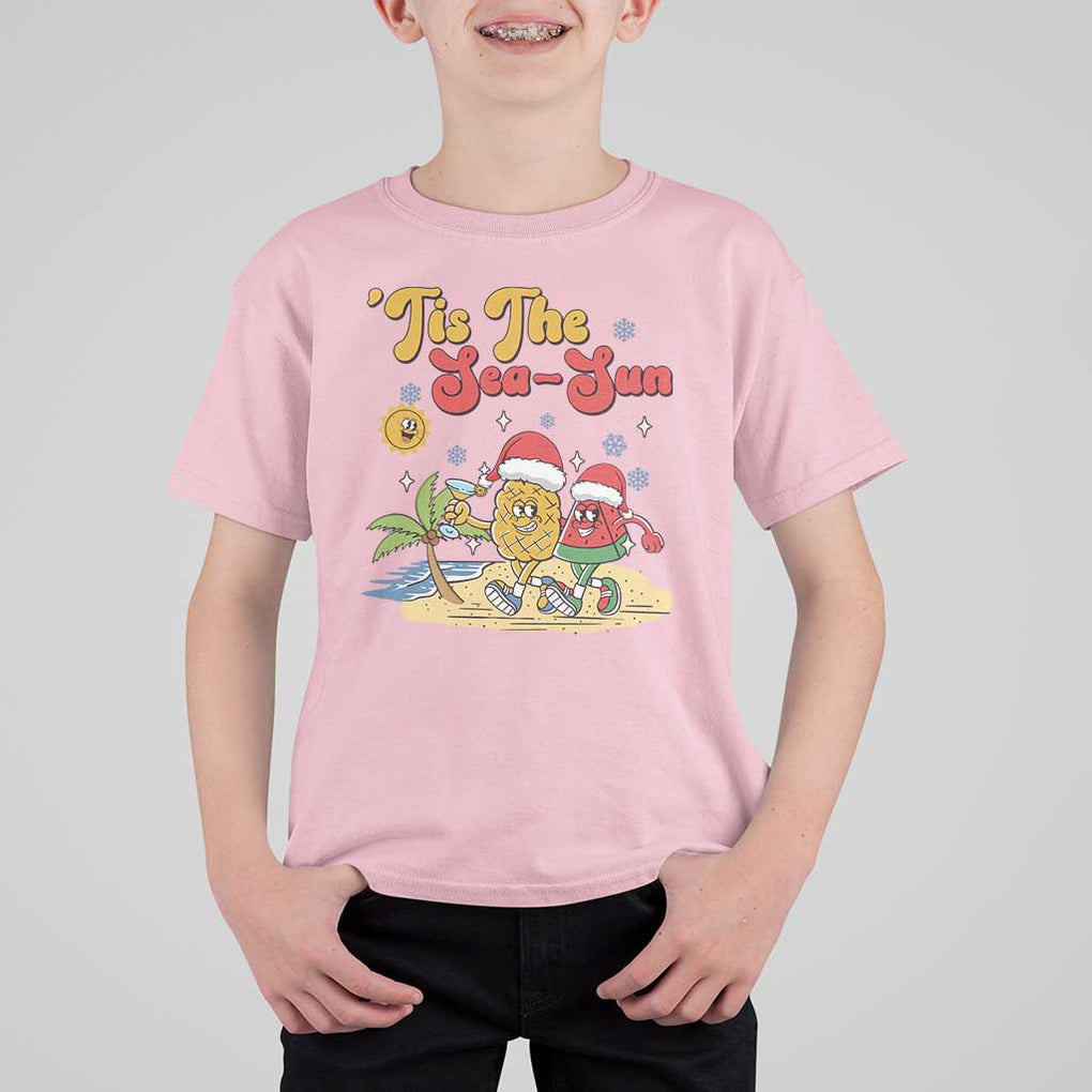 Funny Christmas In July T Shirt For Kid Tis The Sea Sun Retro Tropical Pineapple Watermelon TS11 Light Pink Print Your Wear