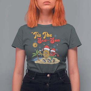 Funny Christmas In July T Shirt For Women Tis The Sea Sun Retro Tropical Pineapple Watermelon TS11 Dark Heather Print Your Wear