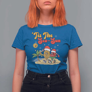 Funny Christmas In July T Shirt For Women Tis The Sea Sun Retro Tropical Pineapple Watermelon TS11 Royal Blue Print Your Wear