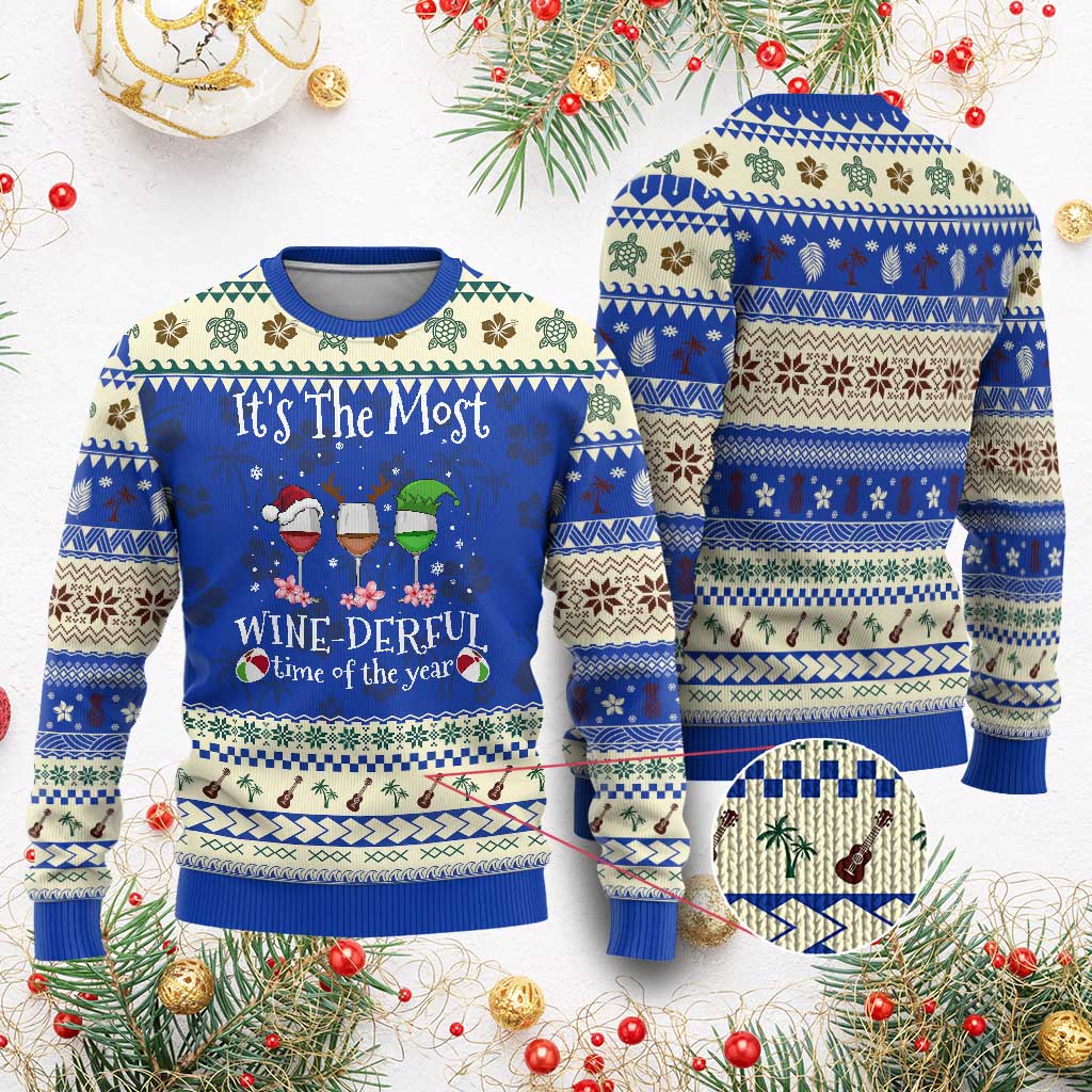 Funny Xmas In July Ugly Christmas Sweater It's The Most Winederful Time Of The Year Wine Glasses Flower TS11 Blue Print Your Wear
