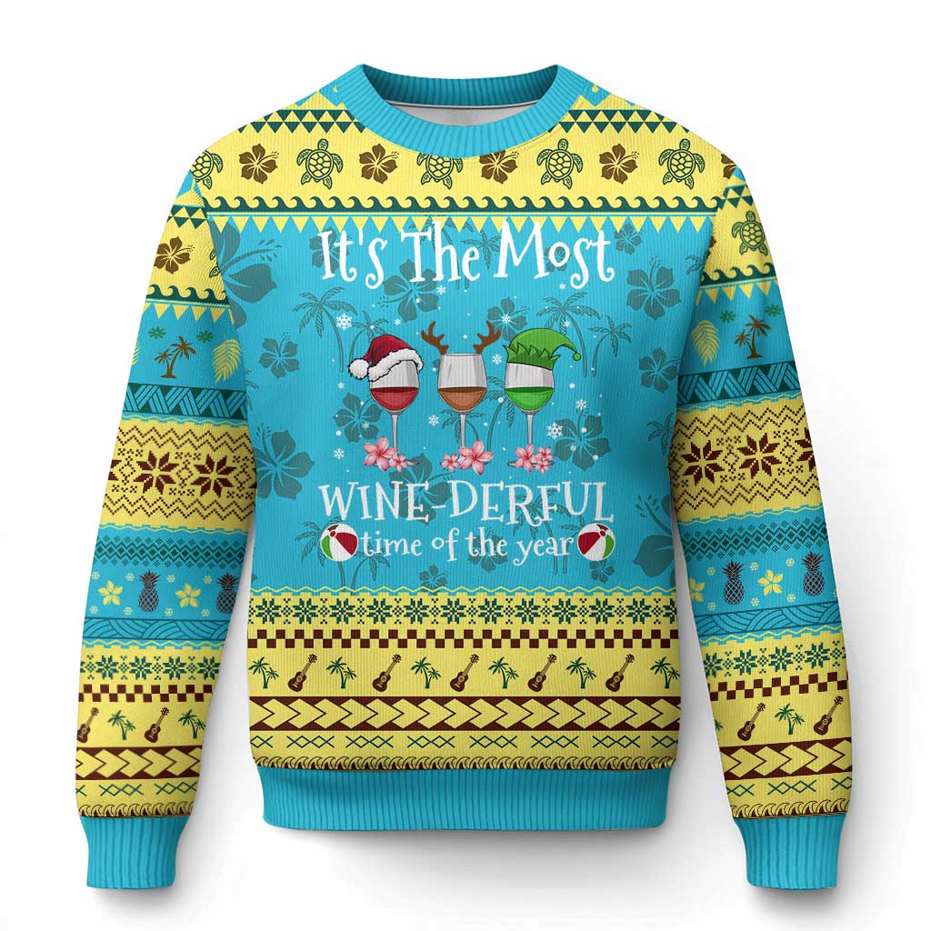 Funny Xmas In July Ugly Christmas Sweater It's The Most Winederful Time Of The Year Wine Glasses Flower TS11 Hawaii Print Your Wear