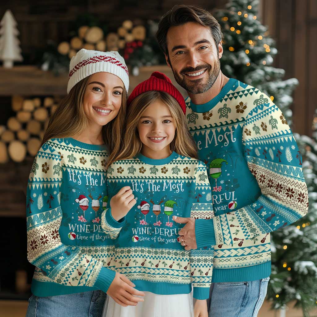 Funny Xmas In July Ugly Christmas Sweater It's The Most Winederful Time Of The Year Wine Glasses Flower TS11 Teal Print Your Wear