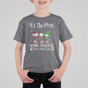 Funny Christmas In July T Shirt For Kid It's The Most Winederful Time Of The Year Wine Glasses Flower TS11 Charcoal Print Your Wear