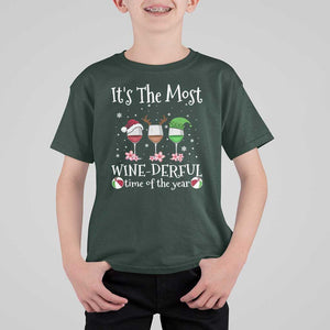 Funny Christmas In July T Shirt For Kid It's The Most Winederful Time Of The Year Wine Glasses Flower TS11 Dark Forest Green Print Your Wear