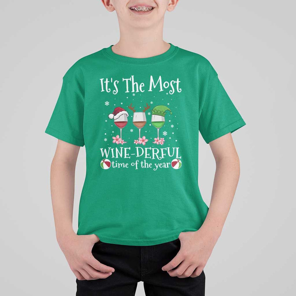 Funny Christmas In July T Shirt For Kid It's The Most Winederful Time Of The Year Wine Glasses Flower TS11 Irish Green Print Your Wear