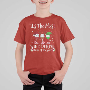 Funny Christmas In July T Shirt For Kid It's The Most Winederful Time Of The Year Wine Glasses Flower TS11 Red Print Your Wear
