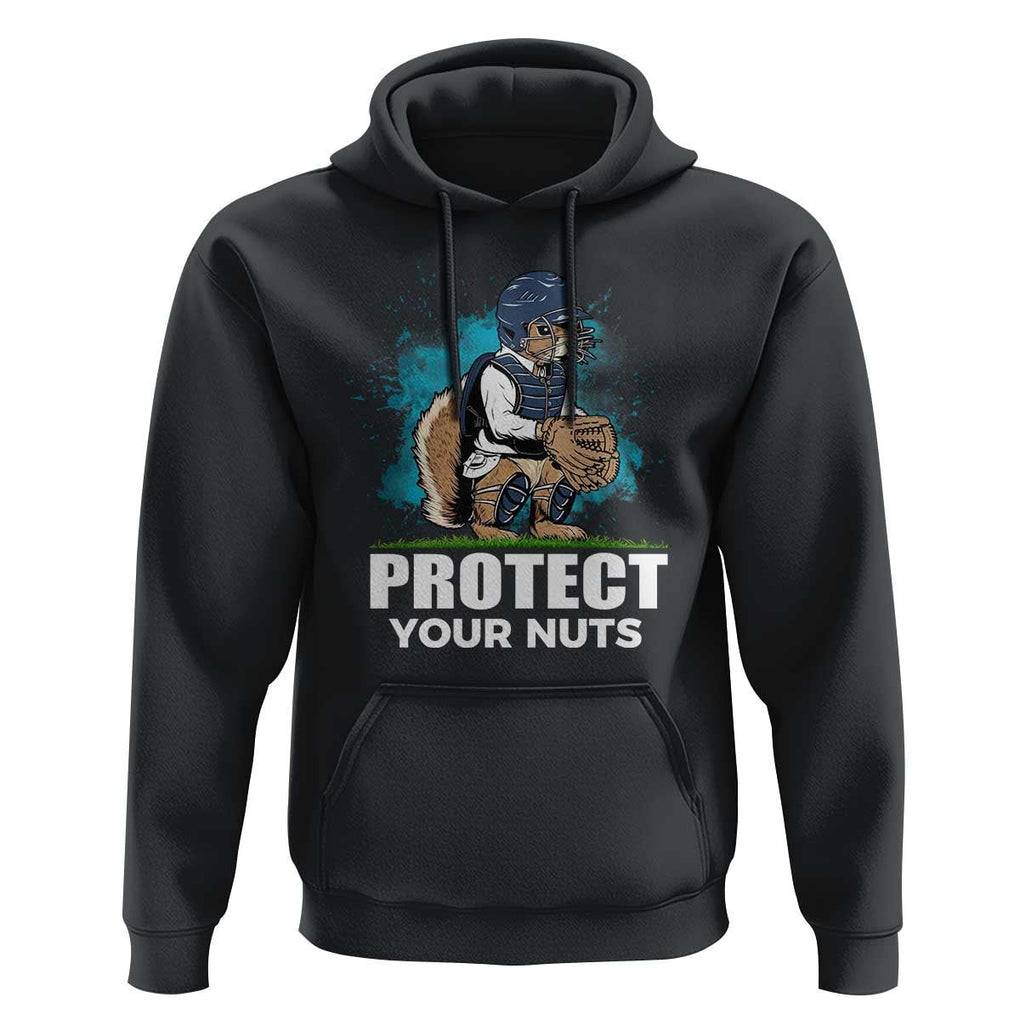 Funny Baseball Squirrel Hoodie Protect Your Nuts Catcher TS11 Black Print Your Wear