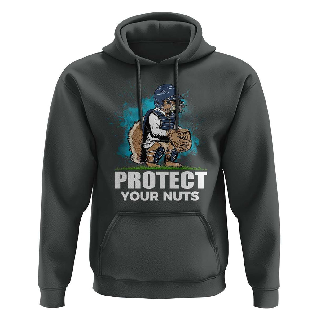 Funny Baseball Squirrel Hoodie Protect Your Nuts Catcher TS11 Dark Heather Print Your Wear