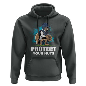 Funny Baseball Squirrel Hoodie Protect Your Nuts Catcher TS11 Dark Heather Print Your Wear