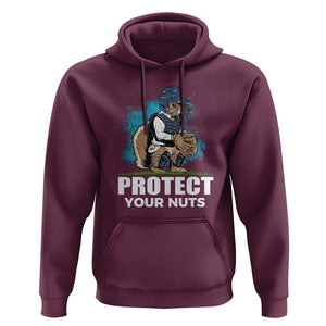 Funny Baseball Squirrel Hoodie Protect Your Nuts Catcher TS11 Maroon Print Your Wear