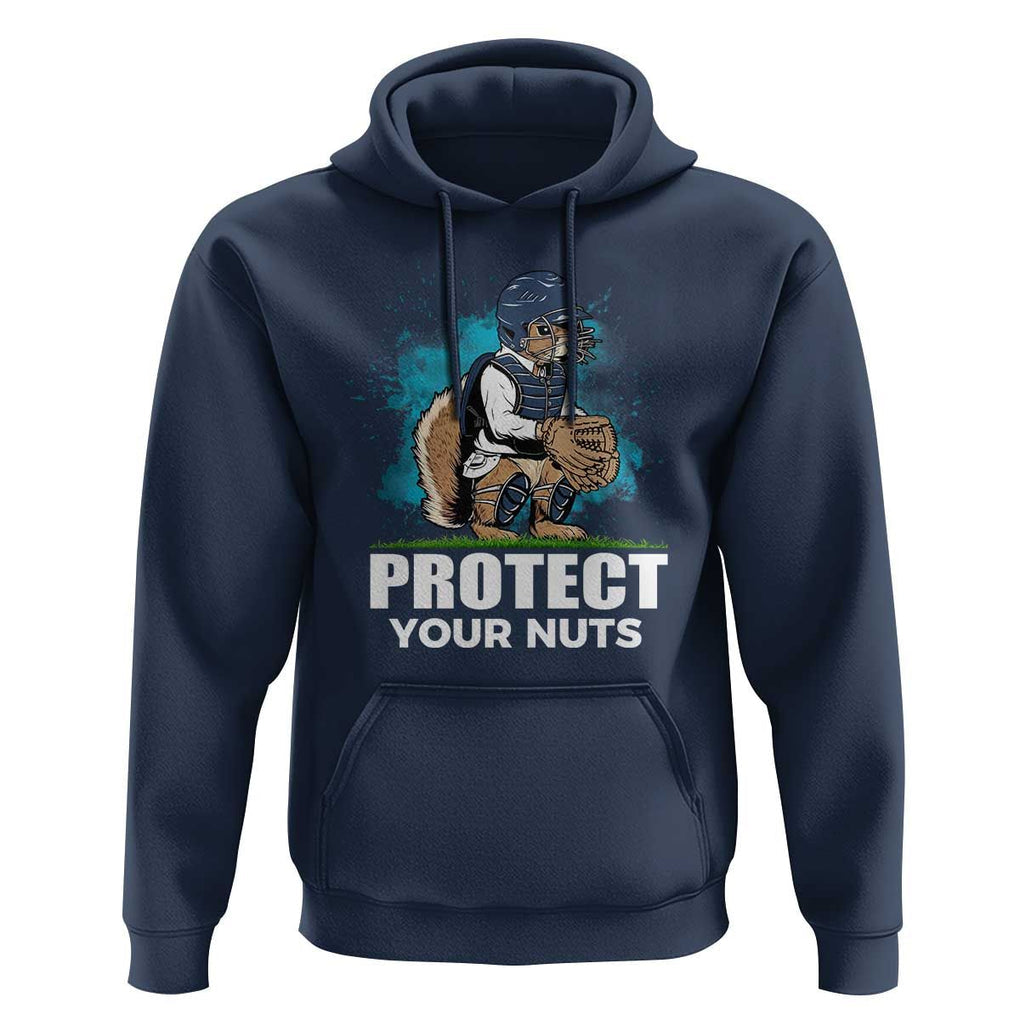 Funny Baseball Squirrel Hoodie Protect Your Nuts Catcher TS11 Navy Print Your Wear