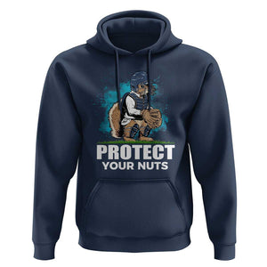 Funny Baseball Squirrel Hoodie Protect Your Nuts Catcher TS11 Navy Print Your Wear