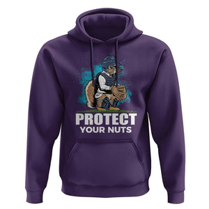 Funny Baseball Squirrel Hoodie Protect Your Nuts Catcher TS11 Purple Print Your Wear