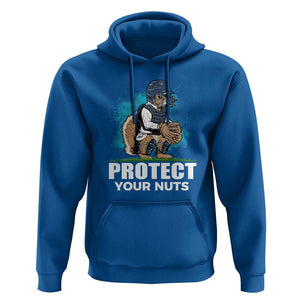 Funny Baseball Squirrel Hoodie Protect Your Nuts Catcher TS11 Royal Blue Print Your Wear