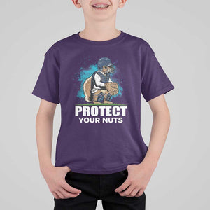 Funny Baseball Squirrel T Shirt For Kid Protect Your Nuts Catcher TS11 Purple Print Your Wear
