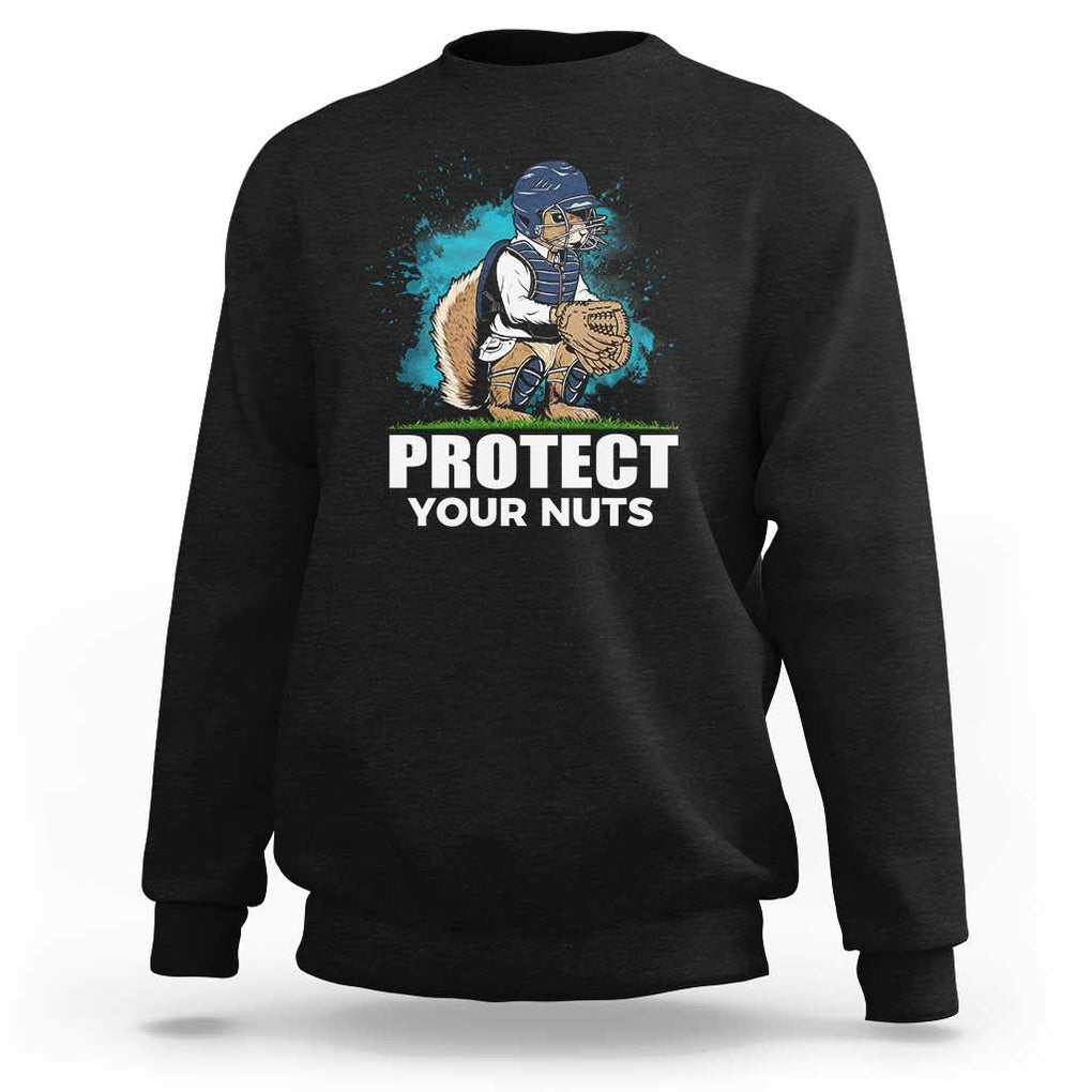 Funny Baseball Squirrel Sweatshirt Protect Your Nuts Catcher TS11 Black Print Your Wear