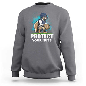 Funny Baseball Squirrel Sweatshirt Protect Your Nuts Catcher TS11 Charcoal Print Your Wear