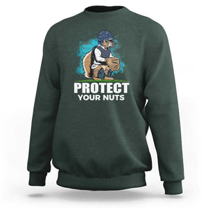 Funny Baseball Squirrel Sweatshirt Protect Your Nuts Catcher TS11 Dark Forest Green Print Your Wear