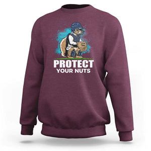Funny Baseball Squirrel Sweatshirt Protect Your Nuts Catcher TS11 Maroon Print Your Wear