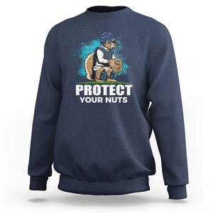 Funny Baseball Squirrel Sweatshirt Protect Your Nuts Catcher TS11 Navy Print Your Wear