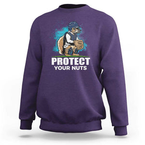Funny Baseball Squirrel Sweatshirt Protect Your Nuts Catcher TS11 Purple Print Your Wear