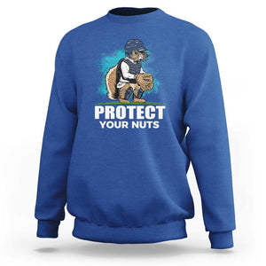 Funny Baseball Squirrel Sweatshirt Protect Your Nuts Catcher TS11 Royal Blue Print Your Wear