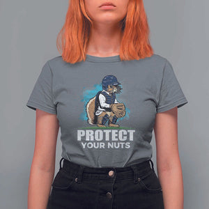 Funny Baseball Squirrel T Shirt For Women Protect Your Nuts Catcher TS11 Charcoal Print Your Wear
