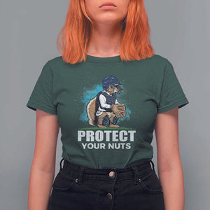 Funny Baseball Squirrel T Shirt For Women Protect Your Nuts Catcher TS11 Dark Forest Green Print Your Wear