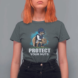 Funny Baseball Squirrel T Shirt For Women Protect Your Nuts Catcher TS11 Dark Heather Print Your Wear