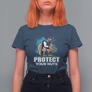 Funny Baseball Squirrel T Shirt For Women Protect Your Nuts Catcher TS11 Navy Print Your Wear