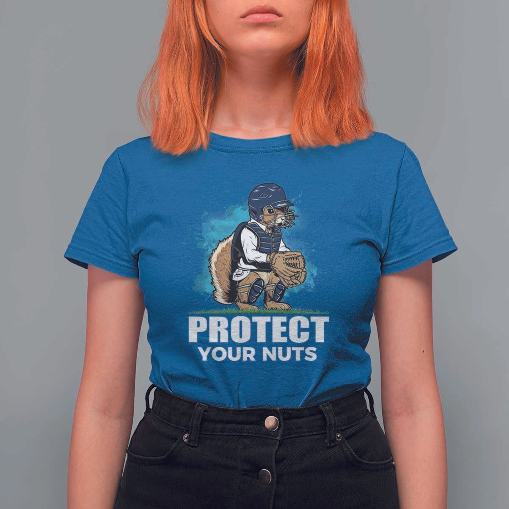 Funny Baseball Squirrel T Shirt For Women Protect Your Nuts Catcher TS11 Royal Blue Print Your Wear
